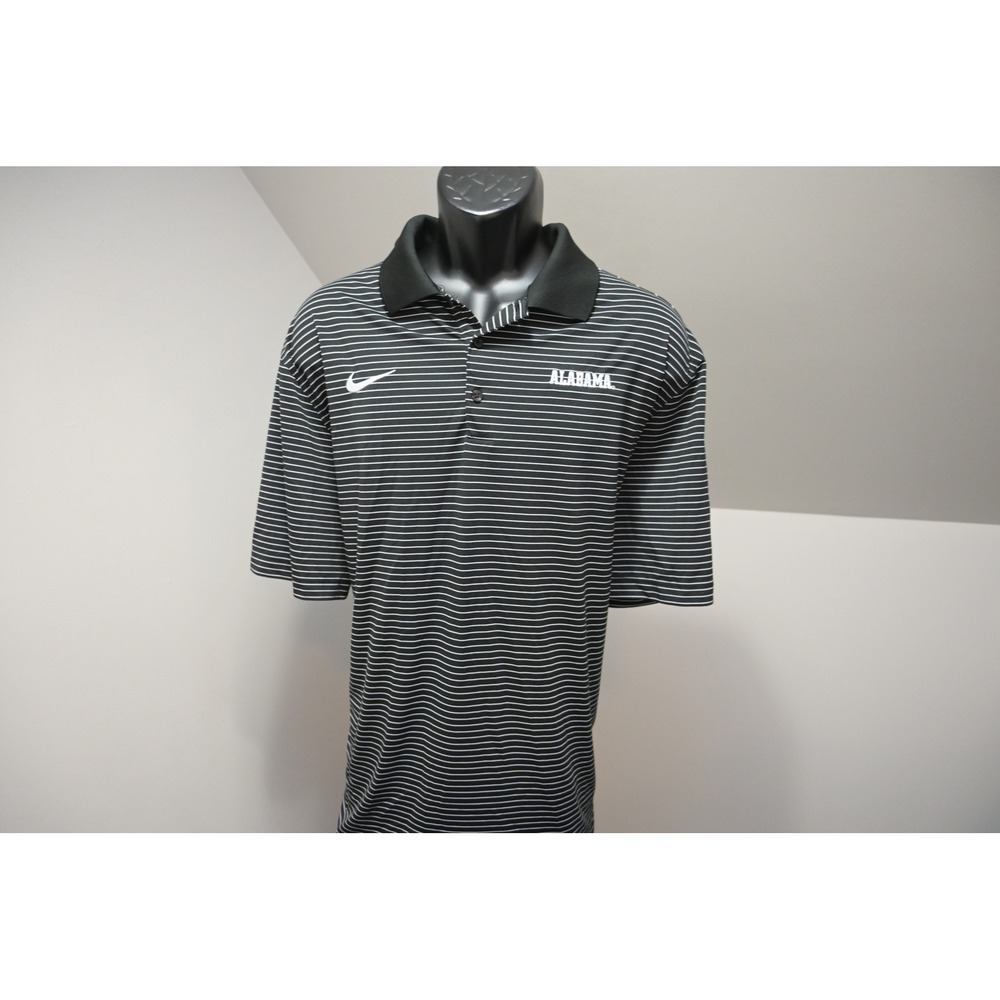 Nike Golf Polo Shirt Mens XL Black Striped Alabama Crimson Tide Dri-FIT EUC